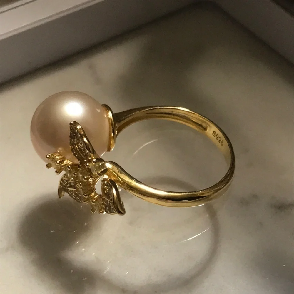 11.5mm Custom Made Genuine Pearl Clover Ring